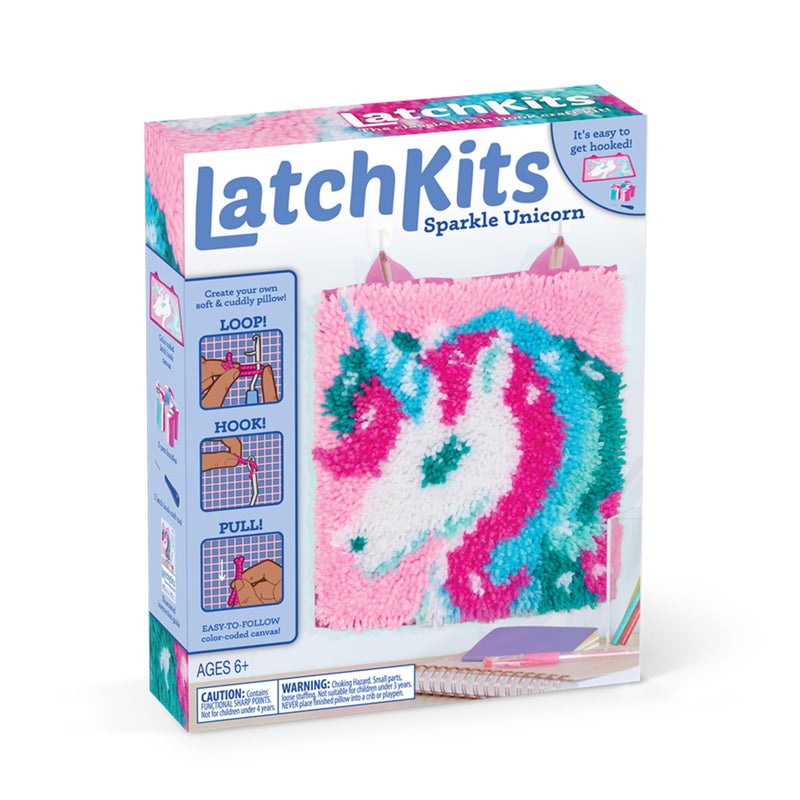 LatchKits مجموعة لاتيكتس لعمل الحرف للأطفال – حرف الأطفال، الفنون والحرف، فن الخيوط، تعليق على الحائط والسجاد الصغير، مستلزمات الحرف، خيوط مقطعة مسبقًا، نمط سهل، خطاف متضمن، الفنون والحرف، للأعمار 6 سنوات فما فوق، وحيد القرن - Image 1
