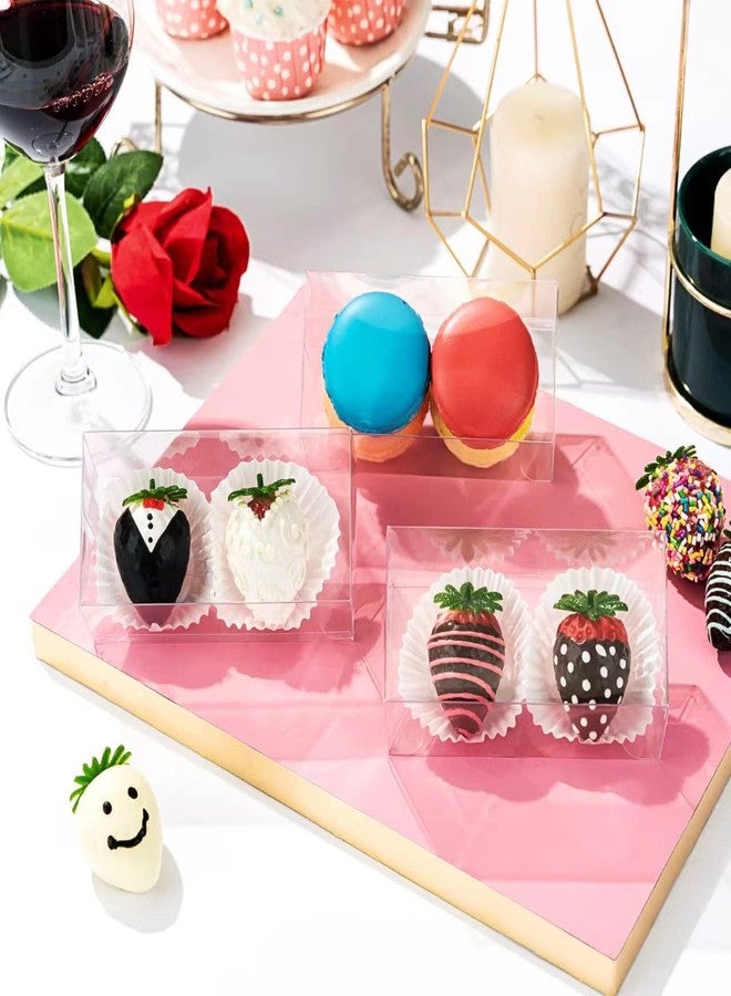 JCXGRVC 100 Pcs 4.5"x2.2"x2" Clear Chocolate Covered Strawberries Boxes for 2 Macaron Boxes for 4 Mini Cinnamon Roll Box for 4 Small Bakery Treat Boxes for Wedding Christmas Birthday Valentine's - Image 5