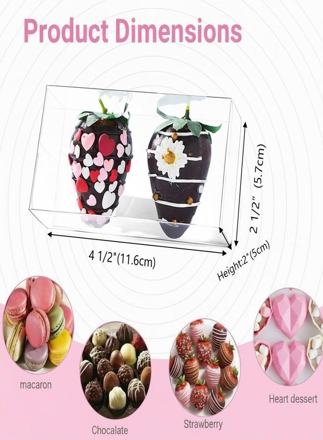 JCXGRVC 100 Pcs 4.5"x2.2"x2" Clear Chocolate Covered Strawberries Boxes for 2 Macaron Boxes for 4 Mini Cinnamon Roll Box for 4 Small Bakery Treat Boxes for Wedding Christmas Birthday Valentine's - Image 2