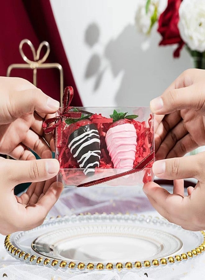 JCXGRVC 100 Pcs 4.5"x2.2"x2" Clear Chocolate Covered Strawberries Boxes for 2 Macaron Boxes for 4 Mini Cinnamon Roll Box for 4 Small Bakery Treat Boxes for Wedding Christmas Birthday Valentine's - Image 4