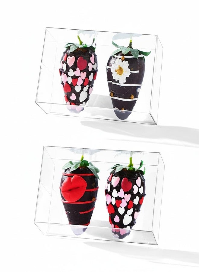 JCXGRVC 100 Pcs 4.5"x2.2"x2" Clear Chocolate Covered Strawberries Boxes for 2 Macaron Boxes for 4 Mini Cinnamon Roll Box for 4 Small Bakery Treat Boxes for Wedding Christmas Birthday Valentine's - Image 1