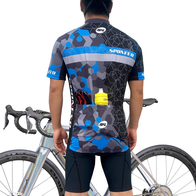 sponeed Cycling Club Shirts Uniform Short Sleeved Biking Jersey for Men Bicycle Tops Camouflage US M Multi Blue - Image 3