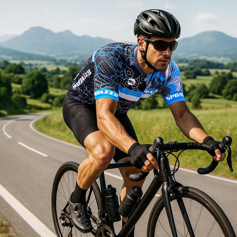 sponeed Cycling Club Shirts Uniform Short Sleeved Biking Jersey for Men Bicycle Tops Camouflage US M Multi Blue - Image 4