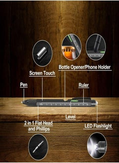 Oasisgalore 9 in 1 Multitool Pen Black Precision Writing, Screwdriver, Ruler, Level,LED flashlight Gifts for Men and Boyfriend  - Image 2