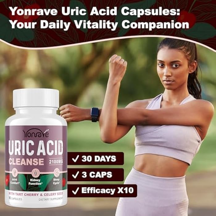 Yonrave Uric Acid Cleanse & Detox with Tart Cherry, Celery Seed Uric Acid Supplement – Uric Acid Levels, Joint, Kidney and Sleep – 90 Veggie Capsules（2 Bottle） - Image 5