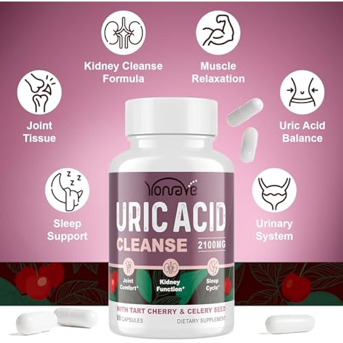 Yonrave Uric Acid Cleanse & Detox with Tart Cherry, Celery Seed Uric Acid Supplement – Uric Acid Levels, Joint, Kidney and Sleep – 90 Veggie Capsules（2 Bottle） - Image 3