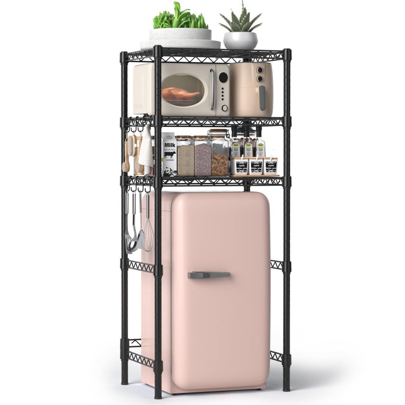 Hodonas 3-Tier Mini Fridge Stand, Adjustable Heavy Duty Storage Shelves, Maximizes Vertical Space for Dorm, Apartment, Kitchen and Office, Organizer Rack for Microwave, Snacks and Appliances, Black - Image 1