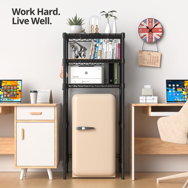 Hodonas 3-Tier Mini Fridge Stand, Adjustable Heavy Duty Storage Shelves, Maximizes Vertical Space for Dorm, Apartment, Kitchen and Office, Organizer Rack for Microwave, Snacks and Appliances, Black - Image 4