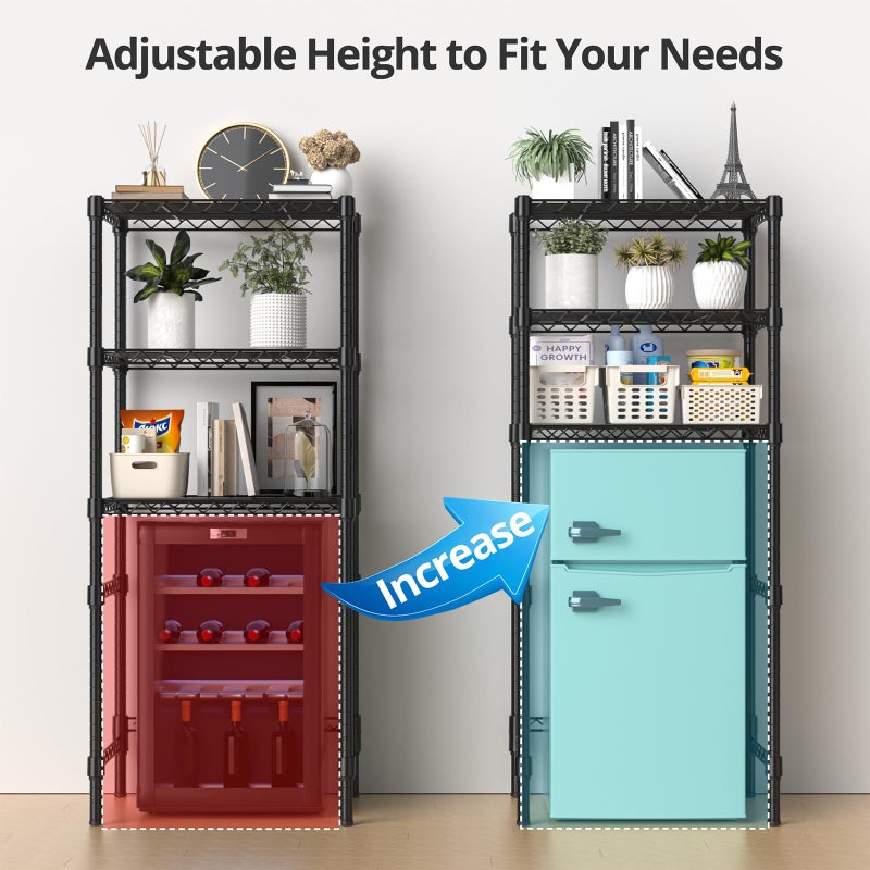 Hodonas 3-Tier Mini Fridge Stand, Adjustable Heavy Duty Storage Shelves, Maximizes Vertical Space for Dorm, Apartment, Kitchen and Office, Organizer Rack for Microwave, Snacks and Appliances, Black - Image 2
