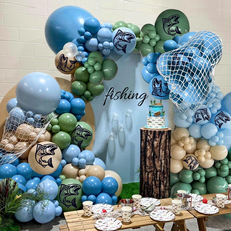 KDPATFAV 168 PCS Gone Fishing Balloon Garland arch kit Fishing theme Birthday balloons in Blue Green White Balloons for Under the Sea OFishally One Birthday retirement Party Decorations - Image 3