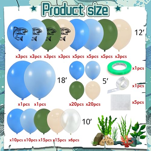 KDPATFAV 168 PCS Gone Fishing Balloon Garland arch kit Fishing theme Birthday balloons in Blue Green White Balloons for Under the Sea OFishally One Birthday retirement Party Decorations - Image 5