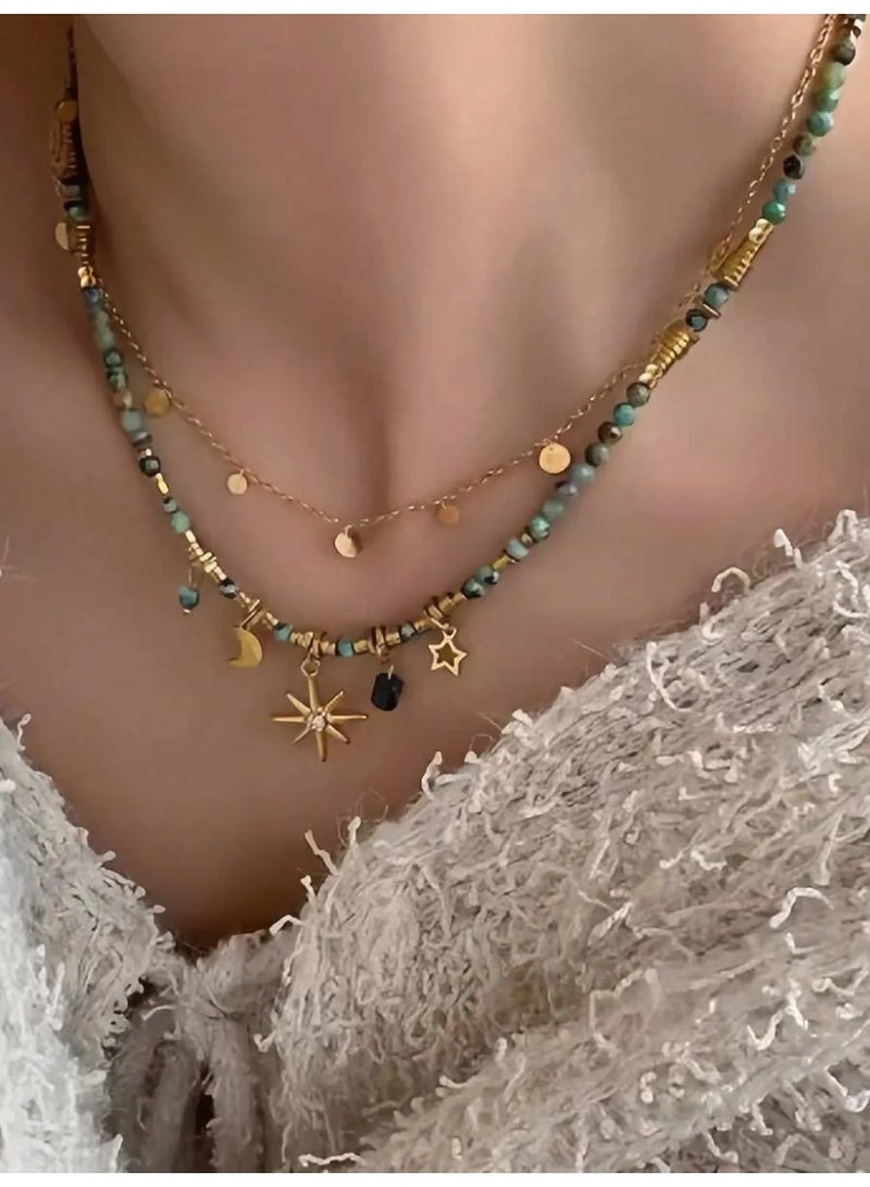 SHIEN Layered Bohemian Charm Necklace with Celestial Star & Moon Pendants - Image 2