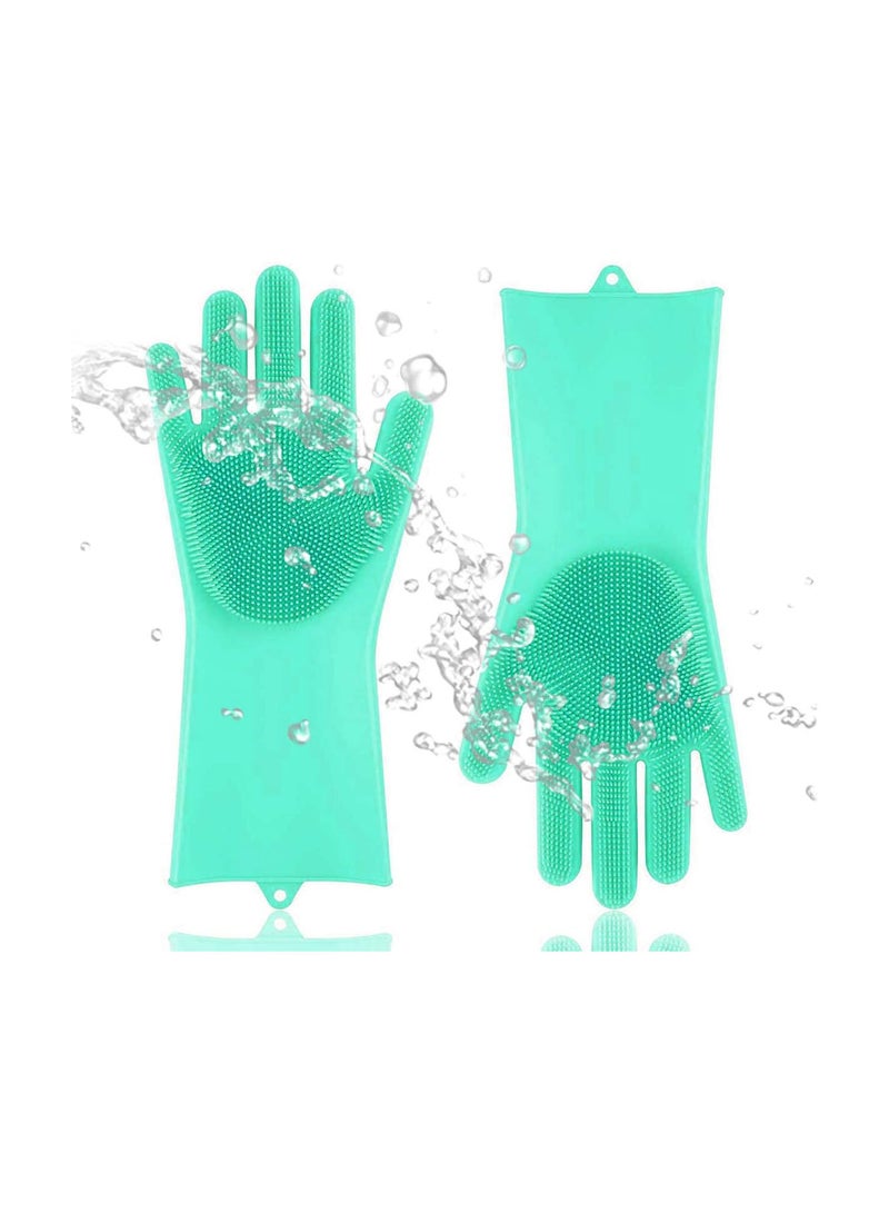 GGOOT Silicone Diswashing Gloves,Silicone Diswashing Gloves with Magic Wash Scrubber for Kitchen, Bathroom,Gloves for Kitchen Household Heat Resistant and Hand Protection[Green 1 Pair]  - Image 1