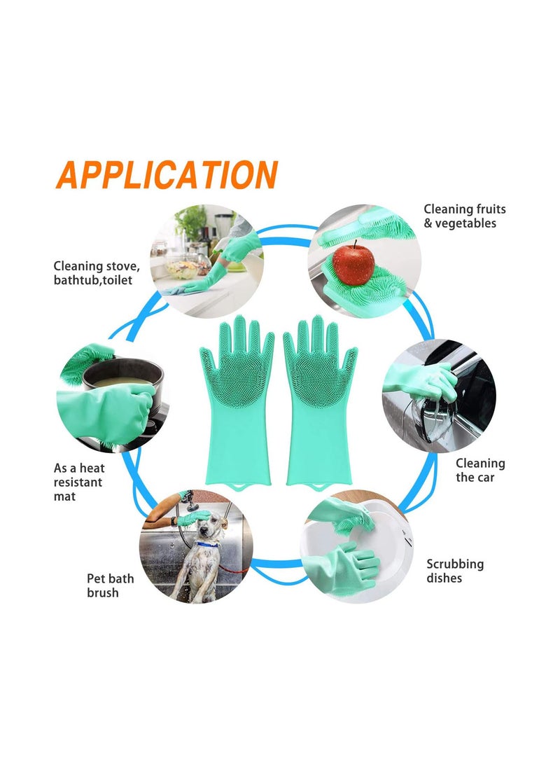GGOOT Silicone Diswashing Gloves,Silicone Diswashing Gloves with Magic Wash Scrubber for Kitchen, Bathroom,Gloves for Kitchen Household Heat Resistant and Hand Protection[Green 1 Pair]  - Image 2