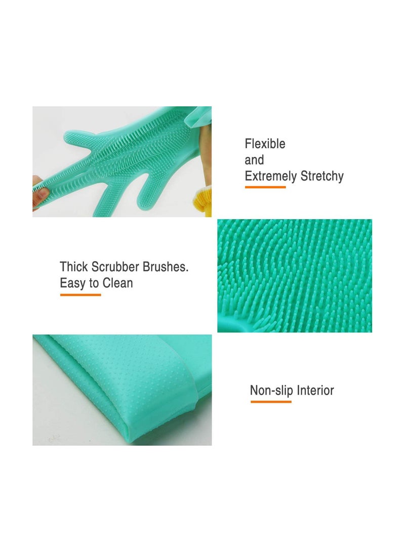 GGOOT Silicone Diswashing Gloves,Silicone Diswashing Gloves with Magic Wash Scrubber for Kitchen, Bathroom,Gloves for Kitchen Household Heat Resistant and Hand Protection[Green 1 Pair]  - Image 3