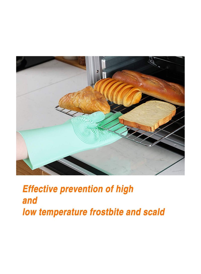 GGOOT Silicone Diswashing Gloves,Silicone Diswashing Gloves with Magic Wash Scrubber for Kitchen, Bathroom,Gloves for Kitchen Household Heat Resistant and Hand Protection[Green 1 Pair]  - Image 4