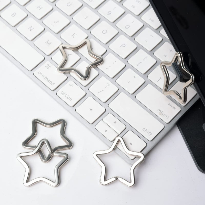 ZoloAJay 12pcs Creative Key Ring Keychain Star Shape Silver Metal Flat Split Key Holder Chains Rings Crafts DIY for Home Car Tag Office Organization Lanyards Keys Attachment Gift - Image 3