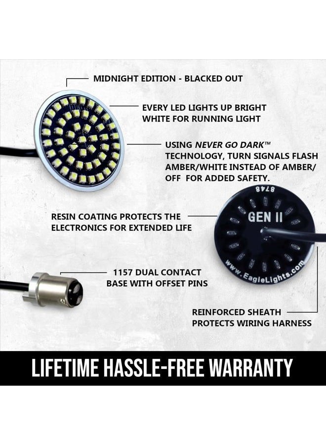 Eagle Lights Generation II Midnight Edition Front 2 Inch LED Turn Signals with White Running Lights (Add Smoked Lenses) for Harley Davidson - Image 4
