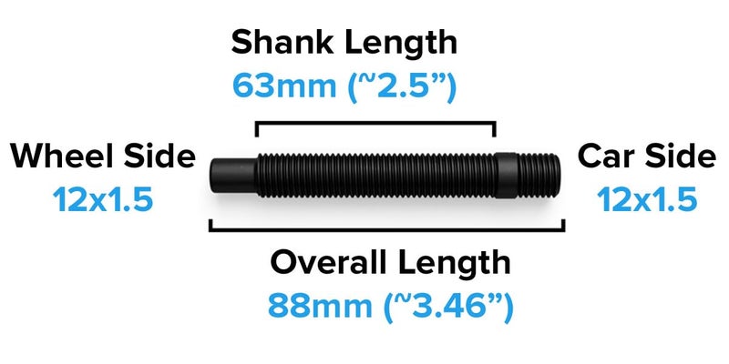StanceMagic 20 قطعة تحويل مسمار العجلة الأسود الممتد - 12x1.5 إلى 12x1.5، الطول الكلي 88 مم، طول الساق 63 مم - متوافق مع مركبات بي إم دبليو (تأكد من أن المركبة تستخدم مسامير 12x1.5) - Image 2