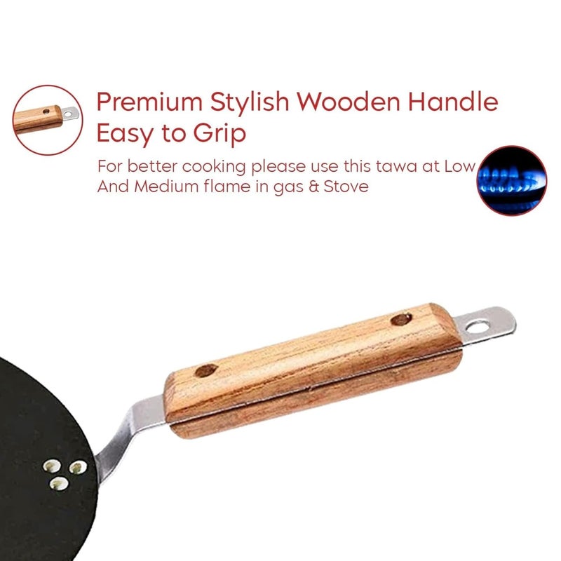 Femora 10 inchs Iron Concave Tawa with Wooden Handle Tawa for Roti Gas Stovetop Compatible Pack of 1 - Image 5