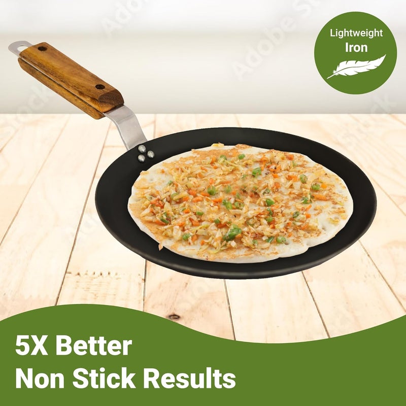 Femora 10 inchs Iron Concave Tawa with Wooden Handle Tawa for Roti Gas Stovetop Compatible Pack of 1 - Image 2