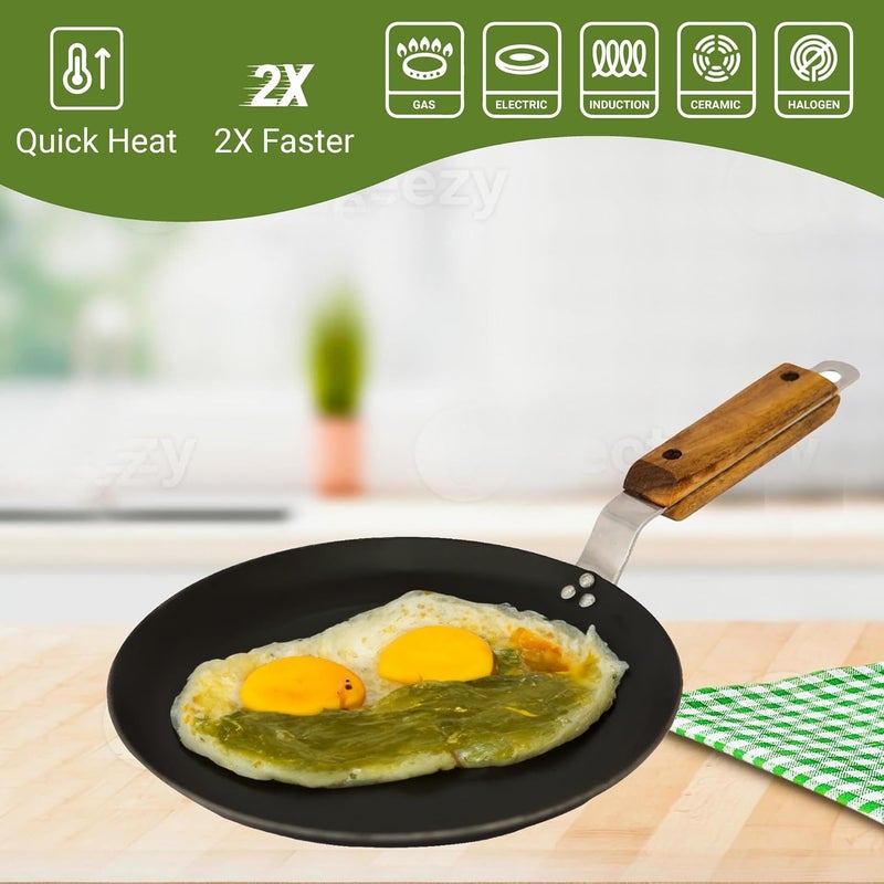 Femora 10 inchs Iron Concave Tawa with Wooden Handle Tawa for Roti Gas Stovetop Compatible Pack of 1 - Image 3