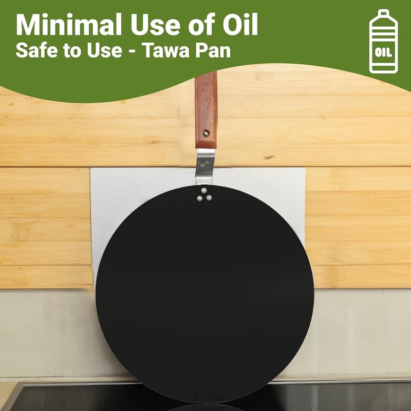 Femora 10 inchs Iron Concave Tawa with Wooden Handle Tawa for Roti Gas Stovetop Compatible Pack of 1 - Image 4