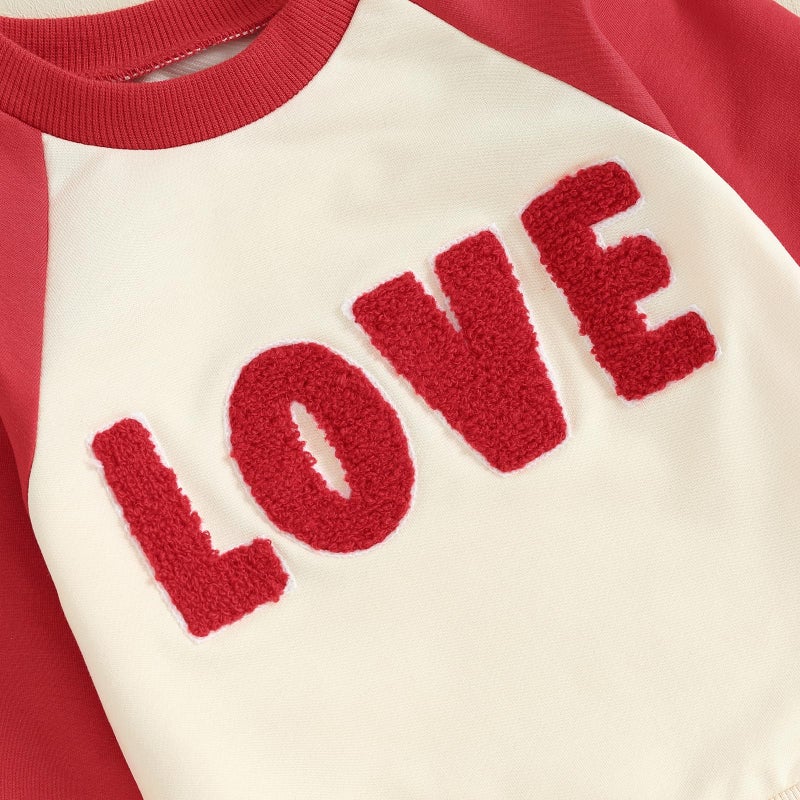 BeQeuewll Baby Boy Valentines Outfit Long Sleeve Love Sweatshirt Jogger Pants Set Toddler Boys Valentines Outfits (Love-Apricot, 12-18 Months) - Image 4