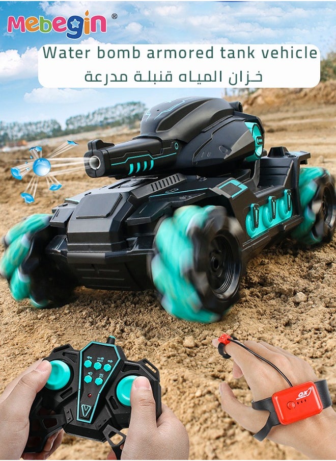 ميبيجين - لعبة دبابة بالتحكم عن بعد مع برميل قابل للدوران بزاوية 30 درجة، مجموعة سيارات سباق الانجراف بالتحكم اللاسلكي مزدوجة الجانب 2.4 جيجا هرتز مع خرز مائي، سيارة حيلة باستشعار الإيماءات مزودة بإضاءة وموسيقى، مناسبة لمختلف الطرق، هدية مثالية للأطفال من سن 14 عامًا فأكثر - Image 1