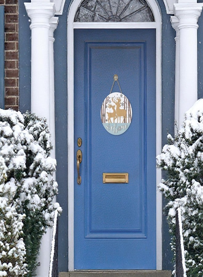 Bolisom لافتة ترحيبية شتوية على شكل غزال الرنة من بوليسوم، زينة خشبية معلقة على شكل ندفة ثلجية لتزيين الشرفة الخارجية للمنزل، إكليل خشبي ريفي لعيد الميلاد لتزيين الجدران الداخلية - Image 4