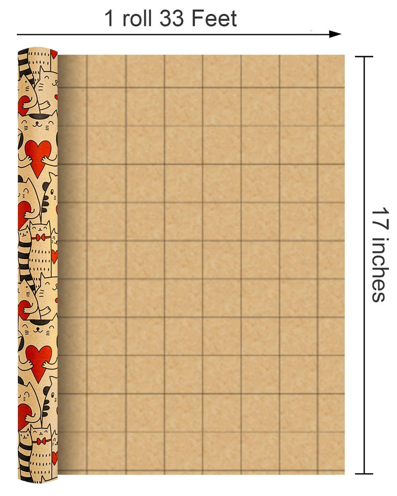 MAYPLUSS Valentines Day Wrapping Paper, Kraft Red Heart Wrap Paper Cute Cat Gift Wrapping Roll for Girl Anniversaries Romantic Celebration - Image 5