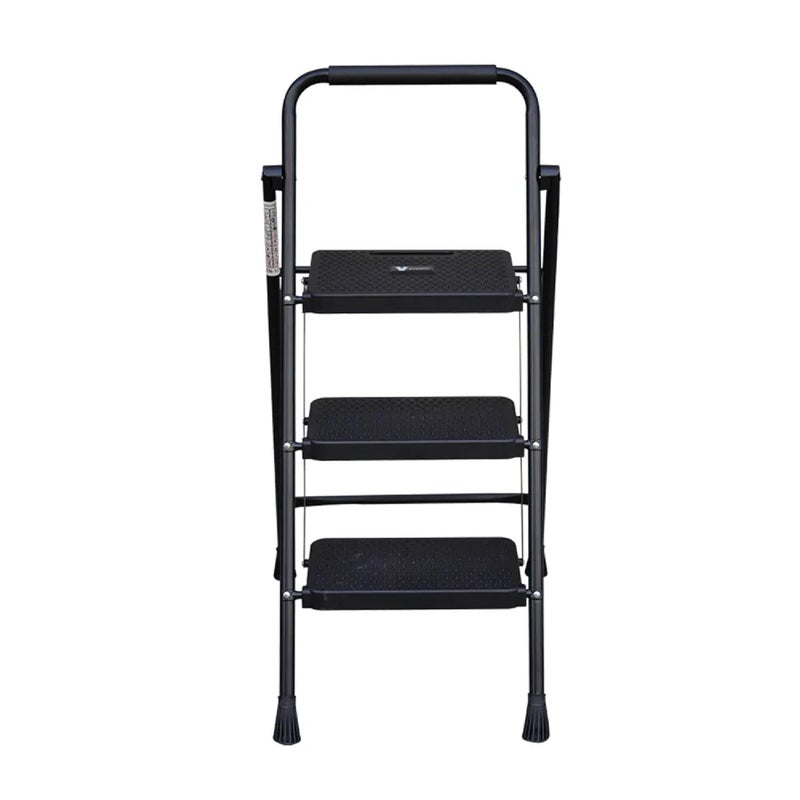 Jecrina سلم جيكرينا 3 خطوات مع مقبض سلم ثقيل الاستخدام سلم صناعي قابل للطي من الألمنيوم أو الفولاذ المعزز للاستخدام المنزلي بناء قوي للغاية - Image 1