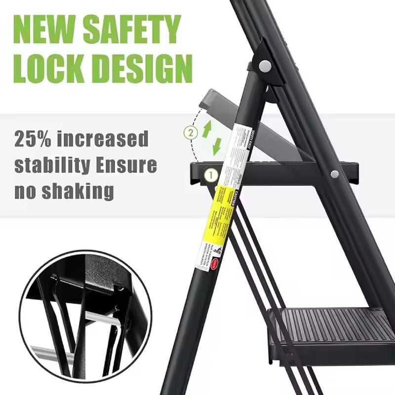 Jecrina سلم جيكرينا 3 خطوات مع مقبض سلم ثقيل الاستخدام سلم صناعي قابل للطي من الألمنيوم أو الفولاذ المعزز للاستخدام المنزلي بناء قوي للغاية - Image 4