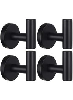 HOOKOR 4 Pcs Wall Towel Hooks Coat Hook Bathroom Matte Black Robe Hook SUS 304 Stainless Steel Heavy Duty Door Hanger Towel Robe Clothes Cabinet Closet Sponges Hook for Bathroom Kitchen Pool (Black)  - Image 1