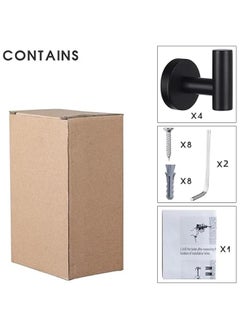 HOOKOR 4 Pcs Wall Towel Hooks Coat Hook Bathroom Matte Black Robe Hook SUS 304 Stainless Steel Heavy Duty Door Hanger Towel Robe Clothes Cabinet Closet Sponges Hook for Bathroom Kitchen Pool (Black)  - Image 4