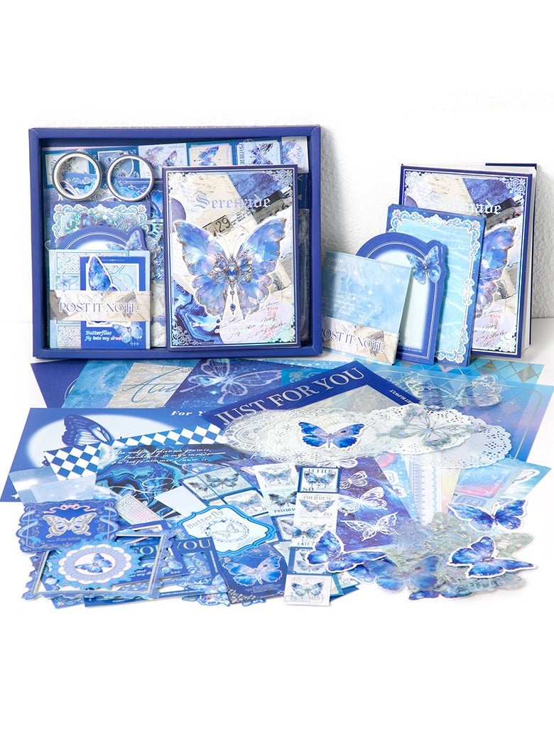 162-Piece Blue Vintage Scrapbook Accessory Set Aesthetic Bullet Junk Journal Kit With Journaling Scrapbook Accessories A6 Grid Notebook Diy Scrapbook Gift For Teenagers And Children Literary And Artistic - Image 1