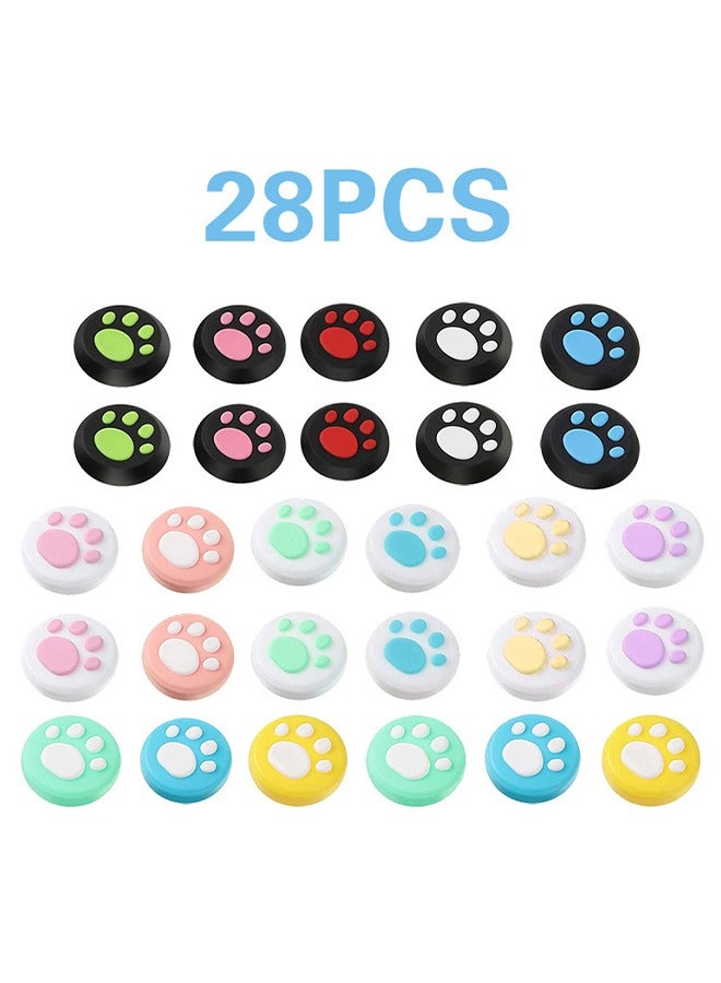 28 Pieces Replacement Cute Cat Claw Design Thumb Grip Caps Thumb Grips Analog Stick Cover Joystick Cap Soft Silicone Cover Compatible with Nintendo Switch, Switch Lite and Joy Con Controller - Image 1