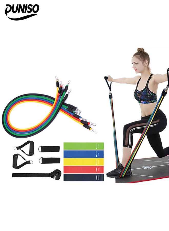 DUNISO 15 قطعة من أحزمة المقاومة، أنابيب مقاومة بوزن 100 رطل لمجموعة التمارين، أحزمة مساعدة للسحب مع مثبت باب، قوية وغير قابلة للكسر بسهولة، مناسبة للتدريب، العلاج، تمارين الإطالة، اليوغا - Image 1