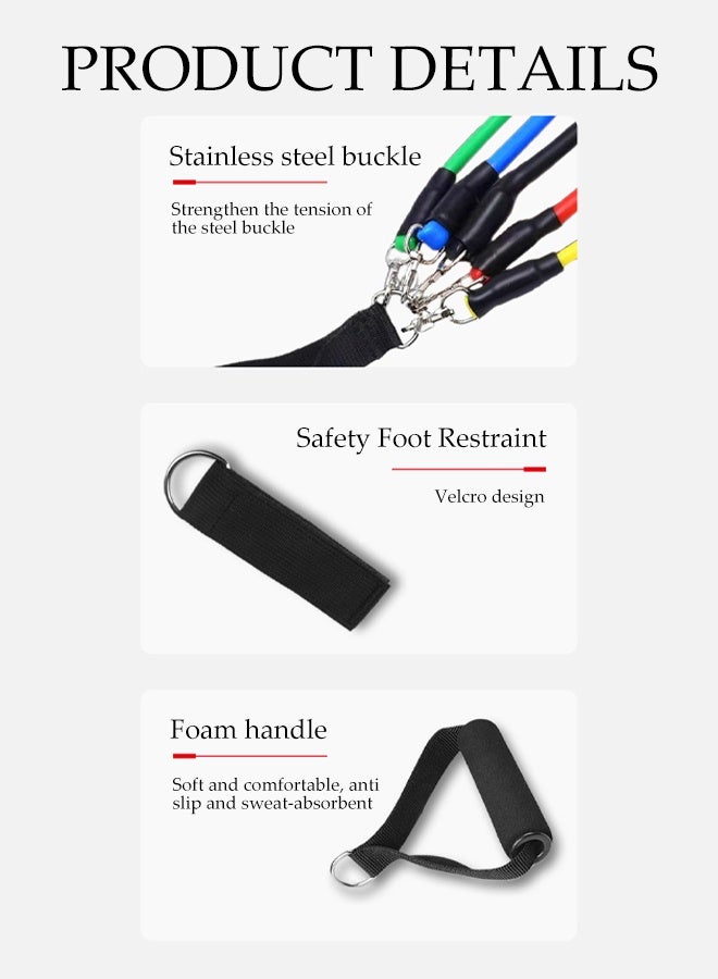 DUNISO 15 قطعة من أحزمة المقاومة، أنابيب مقاومة بوزن 100 رطل لمجموعة التمارين، أحزمة مساعدة للسحب مع مثبت باب، قوية وغير قابلة للكسر بسهولة، مناسبة للتدريب، العلاج، تمارين الإطالة، اليوغا - Image 2