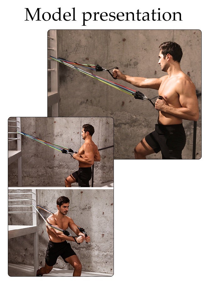 DUNISO 15 قطعة من أحزمة المقاومة، أنابيب مقاومة بوزن 100 رطل لمجموعة التمارين، أحزمة مساعدة للسحب مع مثبت باب، قوية وغير قابلة للكسر بسهولة، مناسبة للتدريب، العلاج، تمارين الإطالة، اليوغا - Image 5