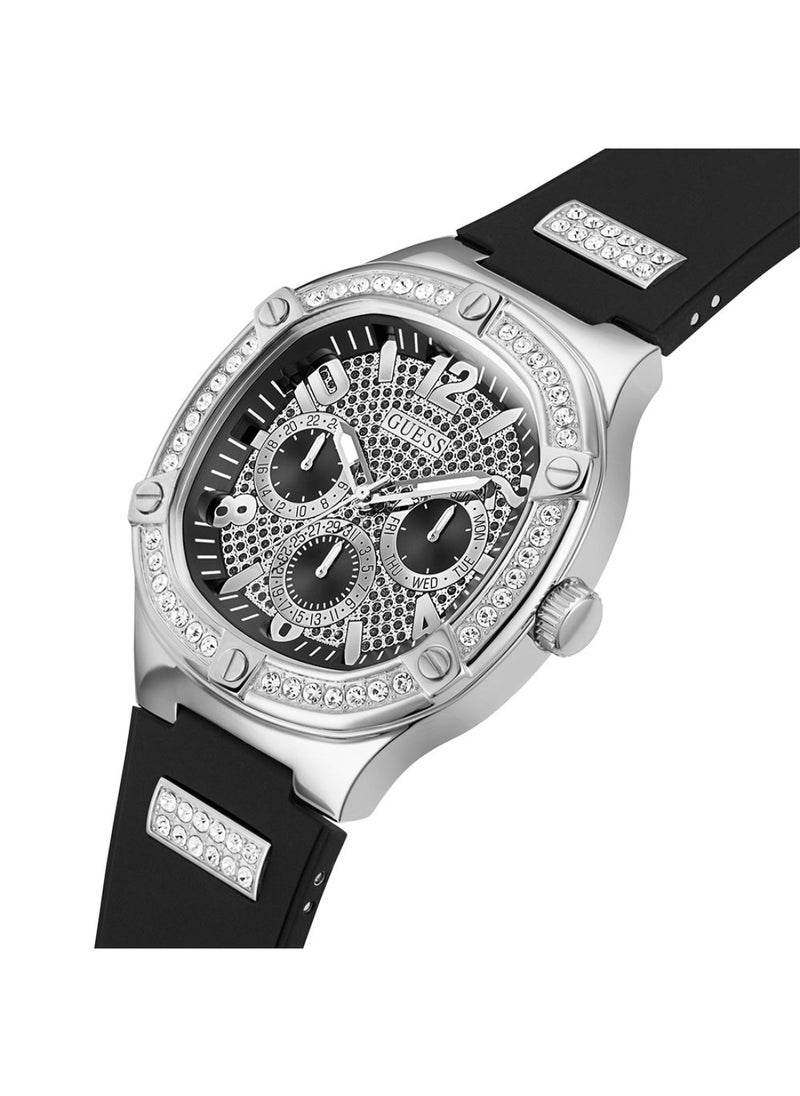 GUESS Guess Men’s Quartz Black Silicone Strap Silver Dial 46mm Watch GW0641G1  - Image 2