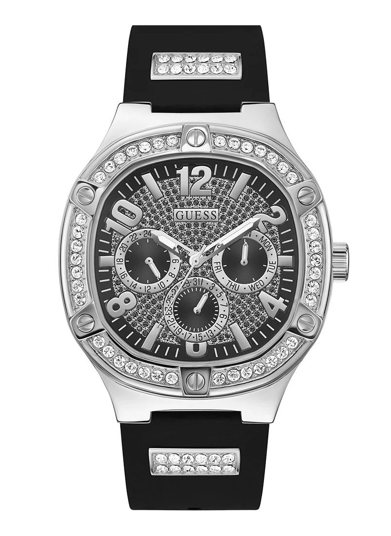 GUESS Guess Men’s Quartz Black Silicone Strap Silver Dial 46mm Watch GW0641G1  - Image 1