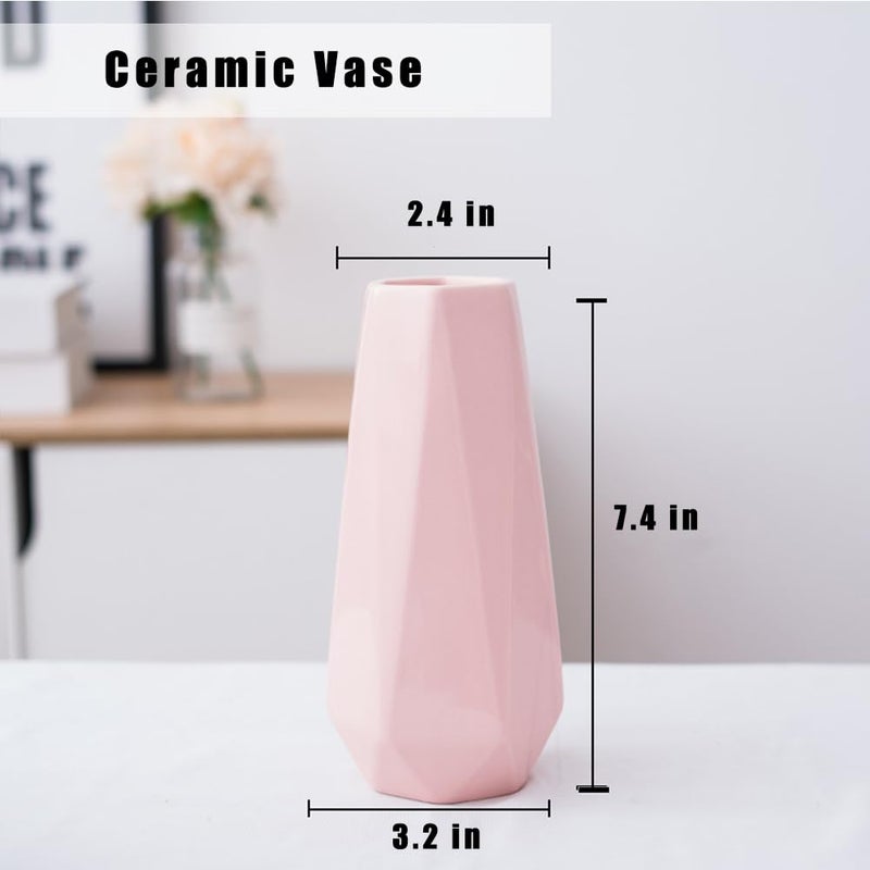 Valemoon Ceramic Vase, 7.4 Inch for Pampas Calla Lily Tulip, Flower Vase Minimalism Style for Modern Table Shelf Home Decor, Fit for Housewarming, Weddings, Birthday, Christmas, Thanksgiving, New Year (Pink) - Image 2