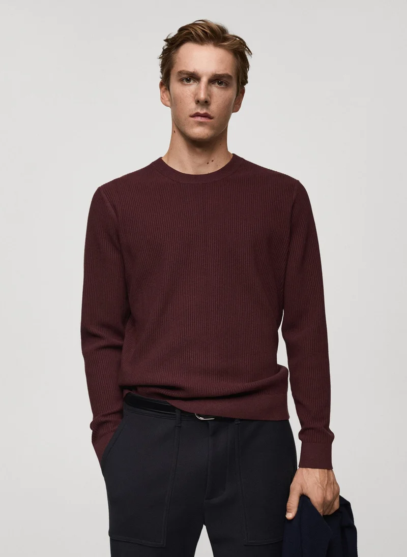 Mango Man Ribbed Cotton Knitted Sweater