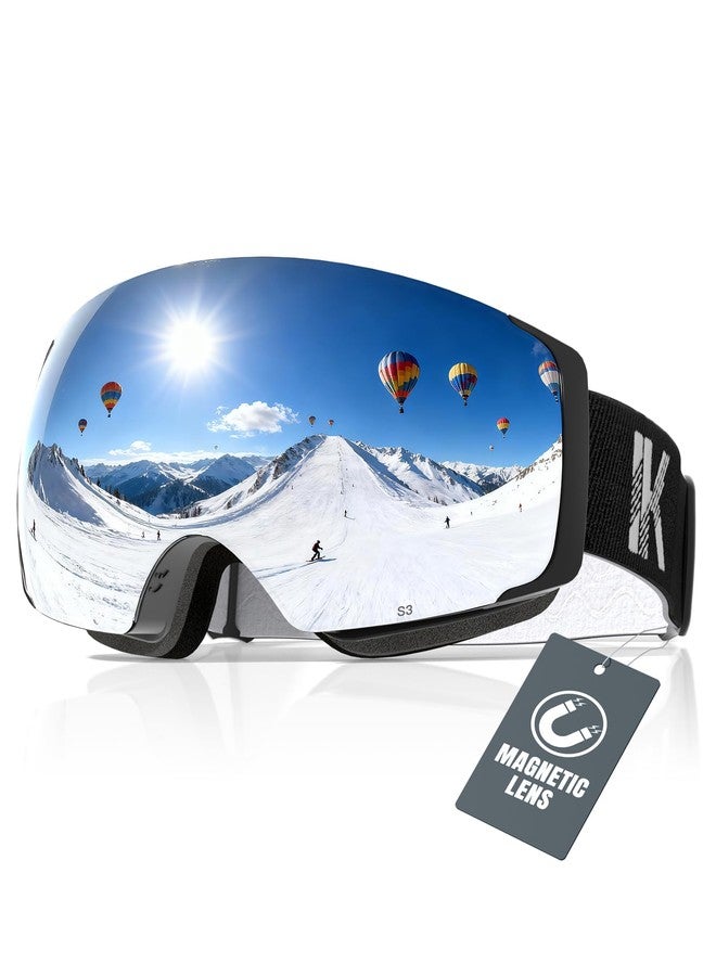 Innerking Ski Goggles, Interchangeable Magnetic Lens Snow Goggles, OTG Anti Fog Snowboarding Goggles for Women Men Adult Youth SGS Approved- Black Frame Silver 10% - Image 1