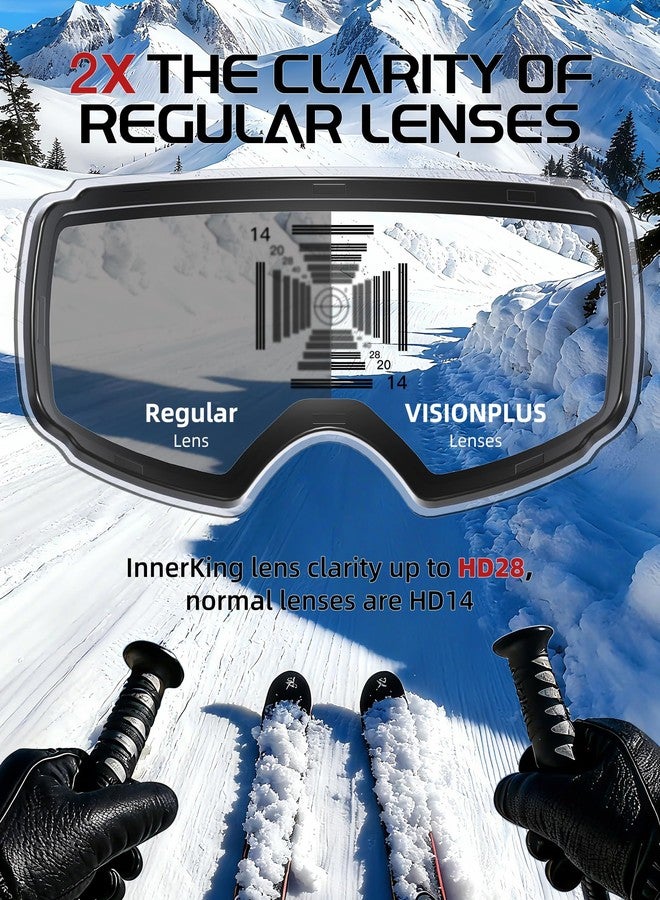 Innerking Ski Goggles, Interchangeable Magnetic Lens Snow Goggles, OTG Anti Fog Snowboarding Goggles for Women Men Adult Youth SGS Approved- Black Frame Silver 10% - Image 4