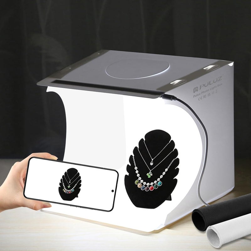 PULUZ صندوق إضاءة صغير PULUZ 9 صندوق إضاءة للطاولة 20 LED استوديو تصوير محمول مع خيمتين خلفيتين بألوان مختلفة للمنتجات الصغيرة - Image 1