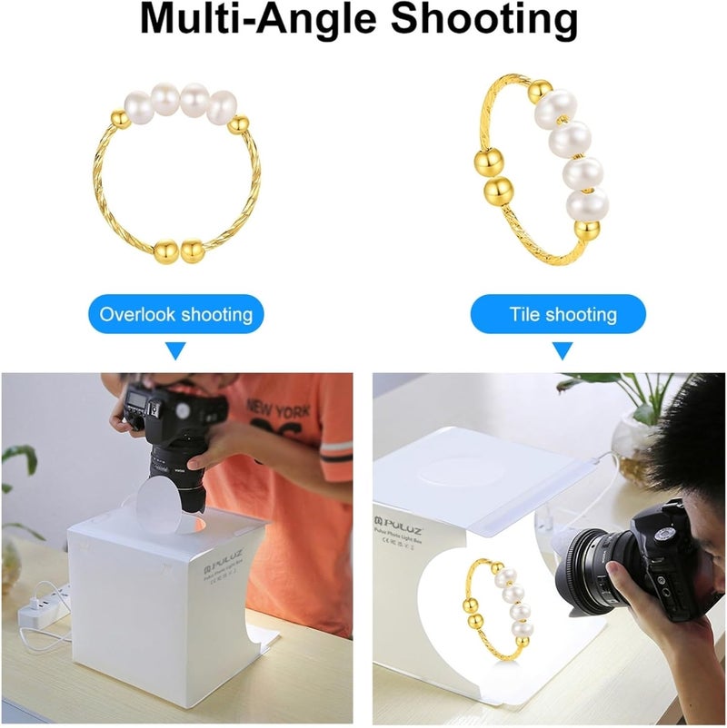 PULUZ صندوق إضاءة صغير PULUZ 9 صندوق إضاءة للطاولة 20 LED استوديو تصوير محمول مع خيمتين خلفيتين بألوان مختلفة للمنتجات الصغيرة - Image 4