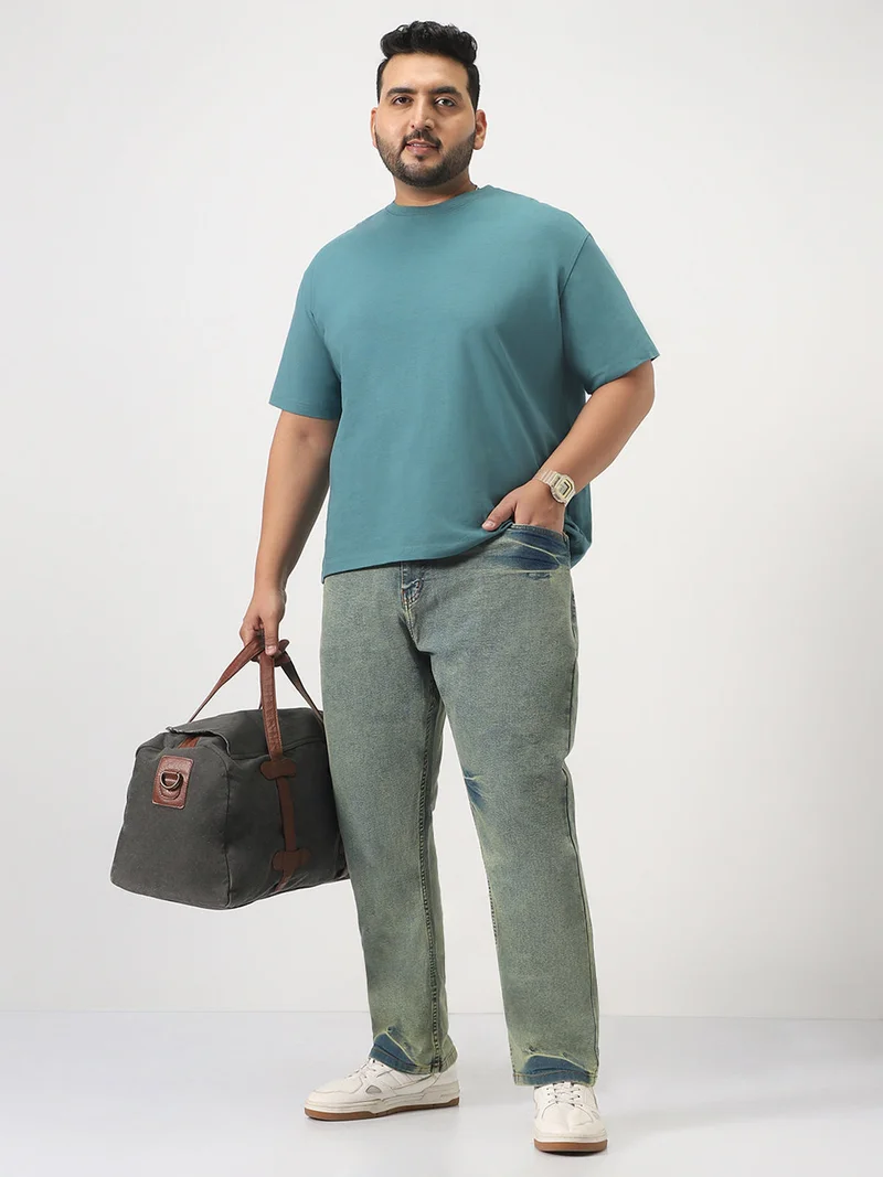 Urbano Fashion  Urbano Plus Men's Ice Blue Straight Fit Heavy Washed Jeans Stretchable  | Best Price UAE