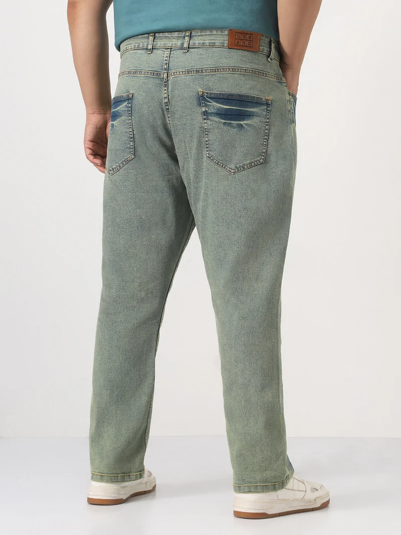 Urbano Fashion  Urbano Plus Men's Ice Blue Straight Fit Heavy Washed Jeans Stretchable  | Best Price UAE